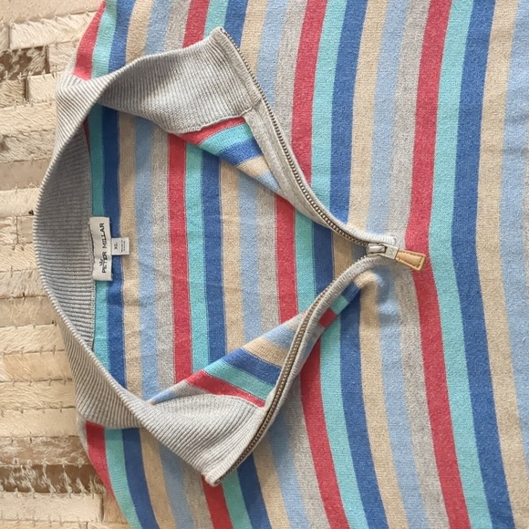 Peter Millar Soft Cotton/Silk/Cashmere 1/4 Zip Striped Sweater - Picture 3 of 7
